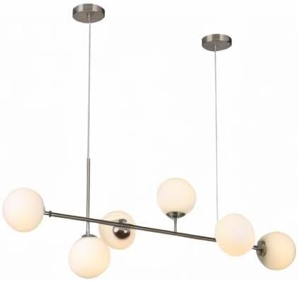 KCO Modern Silver Milk Glass Pendant Light 6 Light Pendant Light Fixture Chandelier Brushed Nickel Chandelier Modern Hanging Linear Light Fixture for Dining Room Kitchen Island