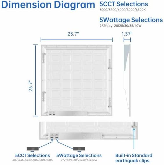 2X2 FT LED Light Flat Panel, 20-40W, 5 CCT 3K | 3.5k | 4K | 5K | 6.5K, Dimmable Recessed Drop Ceiling Lights, 2500/3125/3750/4275/5000 Lumens, Lay in Fixture for Office,120-277V, UL DLC (10 Pack)