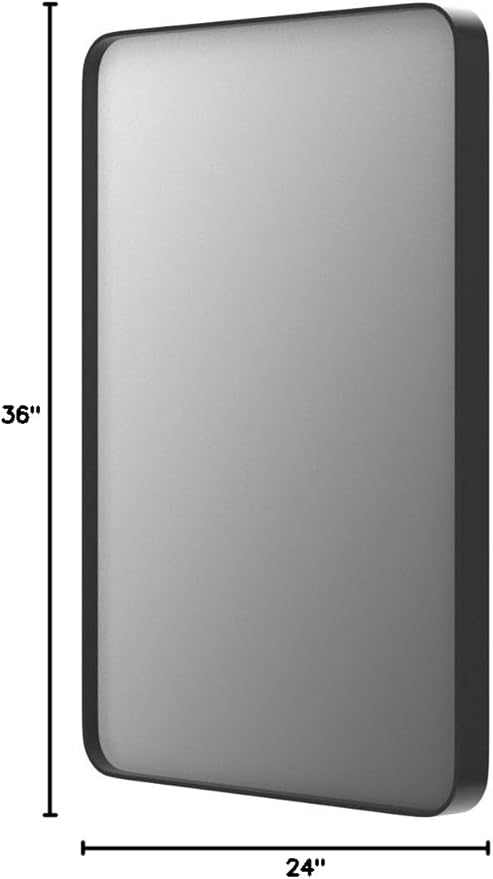 24x36 Inch Black Metal Framed Mirror for Bathroom, Matte Black Vanity Mirror, Rounded Rectangle Bathroom Mirror, Anti-Rust, Shatterproof (Horizontal/Vertical)