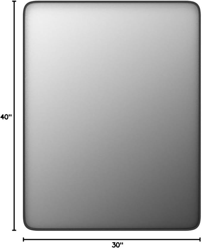 40x30 Inch Black Framed Bathroom Mirror for Wall, Matte Metal Framed Wall Mirror, Rounded Rectangle Bathroom Vanity Mirror, Tempered Glass, Anti-Rust, Shatterproof (Horizontal/Vertical)