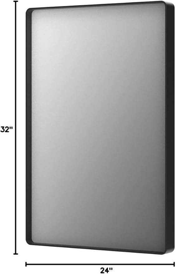 24x32 Inch Black Framed Bathroom Mirror,Matte Metal Frame Vanity Mirror,Round Corner,Farmhouse,Decorative Wall Mounted Rectangle Mirror