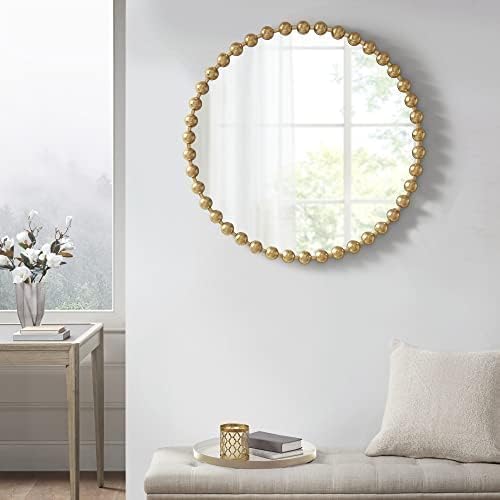 Madison Park Round Mirror, Metal Frame Circle Mirror 36 inch, Wall Art Decor Mounted Hanging for Entryway, Bathroom, hallway, Living Room, Vanity, Marlowe, Gold
