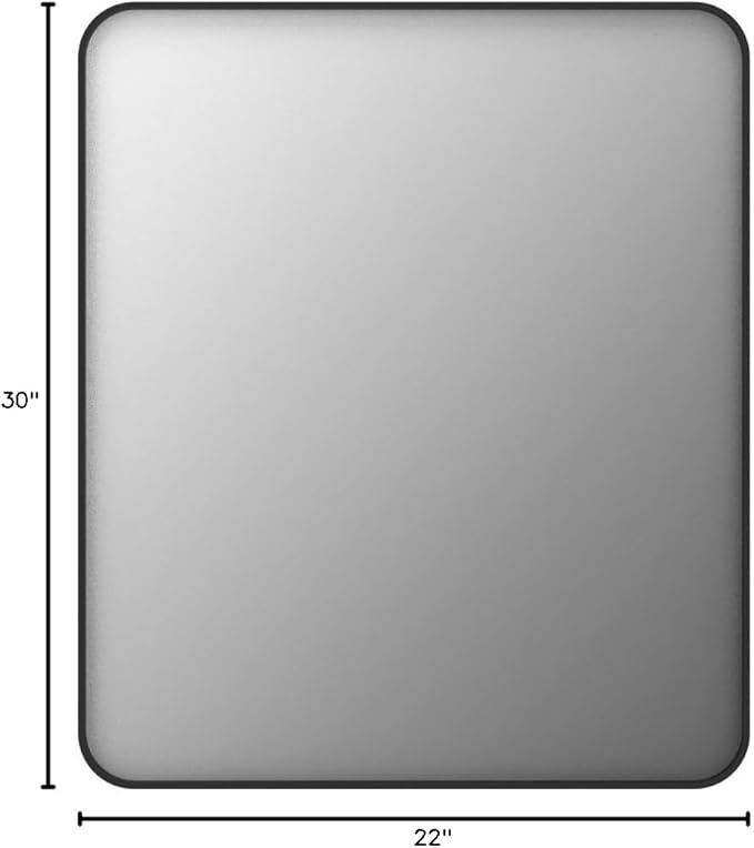 22x30 Inch Black Metal Framed Bathrrom Mirror for Wall, Matte Black Rectangle Mirror, Rounded Corner, Anti-Rust (Horizontal/Vertical)