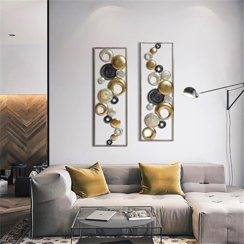 LuxenHome Metal Wall Art, 2 Pieces 36" Modern Multi-Color Abstract Metal Wall Decor, Wall Decor Living Room with Frame, Wall Hanging Sculptures Suit for Home, Bedroom, Dining Room Décor