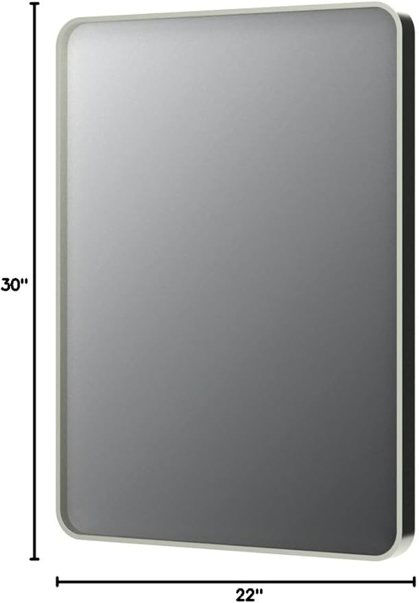 22x30 Inch Brushed Nickel Bathroom Mirror, Brushed Silver Metal Framed Wall Mirror, Rounded Corner Rectangle Modern Vanity Mirror, Tempered Glass, Anti-Rust, Shatterproof (Horizontal/Vertical)