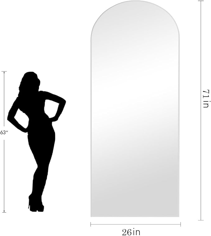 Arched White Full Length Mirror, 71"X26", Large Floor Mirror, Full Body Mirrors for Leaning or Hanging, Standing Mirrors for Bedroom, Living Room,Dressing Room, Aluminum Alloy Frame, White