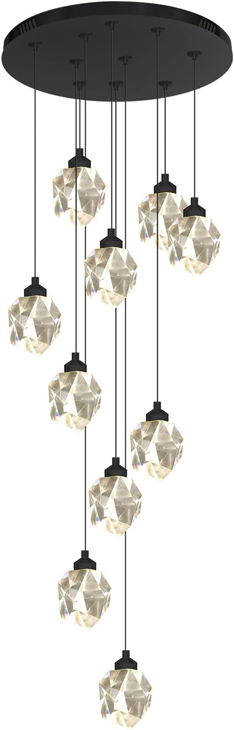 10-Lights Crystal Chandeliers for Living Room 120 inches Black Long Staircase Chandelier Foyer Entrance Crystal Ceiling Chandeliers LED Dimmable 3000-6000K