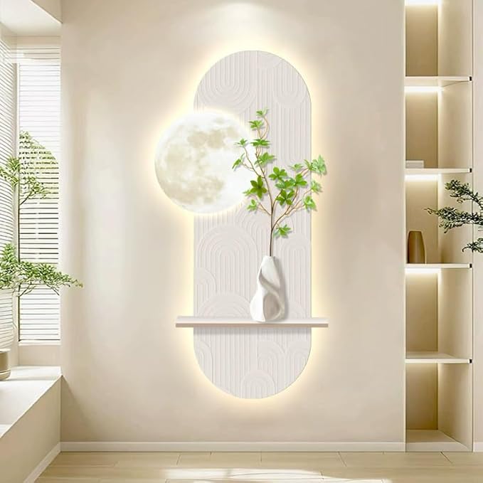 SQXLXDD 3D Sense Wall Art Decor, 39.37×19.69in LED Light Painting Simulated Green Plant Hanging Sculpture Decoration for Entrance Living Room Bedroom