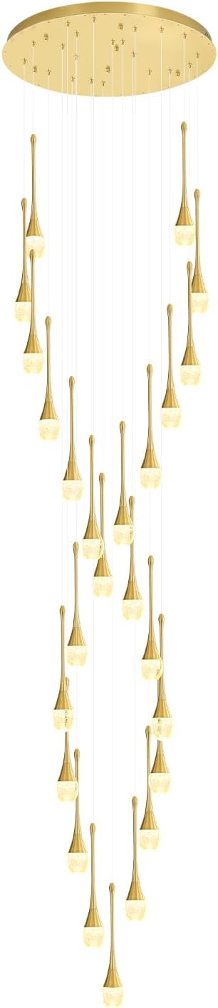 Modern Crystal Chandelier 25-Lights Raindrop Chandeliers LED Dimmable High Ceiling Pendant Light Gold Large Chadnelier for Foyer Entrance Living Room