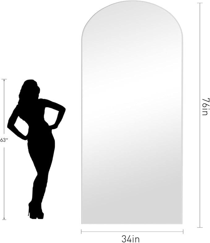 Arched White Full Length Mirror,76"X34" Large Floor Mirror, Full Body Mirrors for Leaning or Hanging, Standing Mirrors for Bedroom, Living Room,Dressing Room, Aluminum Alloy Frame, White