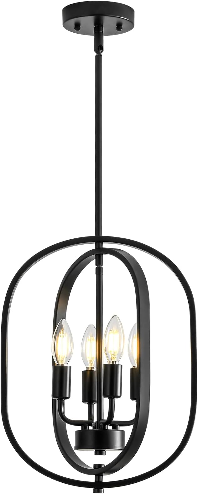 12.2" Modern Farmhouse Black Small Chandelier, 4 Light Adjustable Geometric Hanging Light Fixture for Foyer, Entryway, Hallway, Kitchen