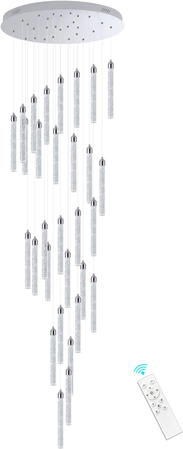 30-Light 197'' High Ceiling Chandeliers Modern Crystal Chandeliers for Entryway Long Spiral LED Dimmable Chandelier Flush Mount Ceiling Staircase Foyer Living Room Sloped ceilings Light Fixture