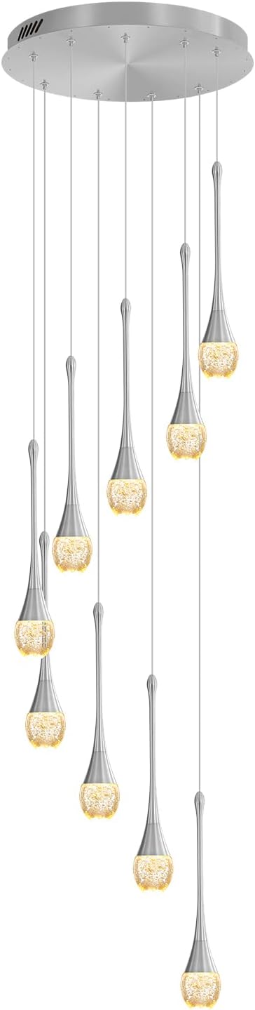 9-Lights Crystal Chandeliers for Staircase Modern Chandeliers for High Ceilings Crystal Pendant Light Fixture for Living Room Kitchen Island Foyer Hallway Bar