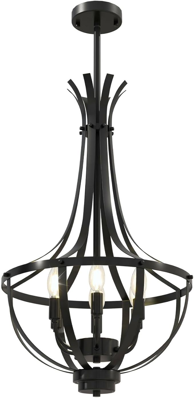 Black Chandelier, 6-Light Dining Room Light Fixture, Farmhouse Kitchen Island Lighting, Modern Kitchen Chandeliers Over Table, Hanging Pendant Lights for Living Room, Bedroom, Foyer, Staircase, Entry