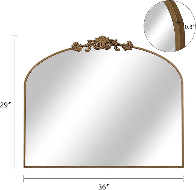 Vintage Gold Entryway Mirrors for Wall, 36"x29" Traditional Antique Baroque Mirror Decorative, Ornate Arched Mirror for Fireplace, Hallway, Bathroom, Living Room