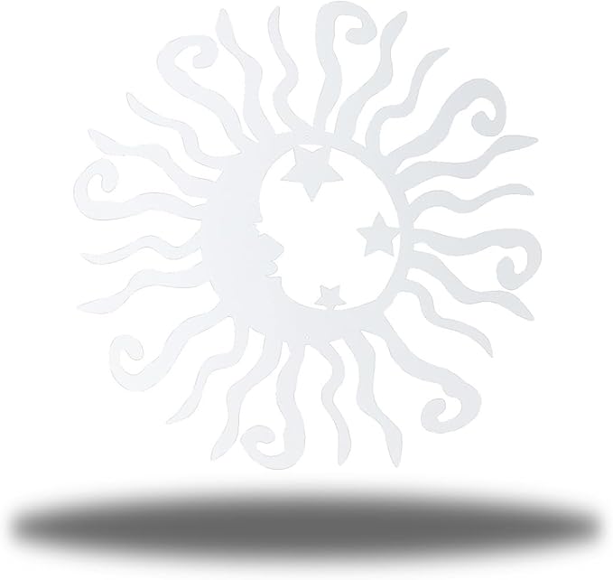 Riverside Designs Wacky Solar Moon Metal Wall Art Steel Outdoor Decor | Heavy-Duty and Waterproof | Made in USA (White, 36L x 36W)