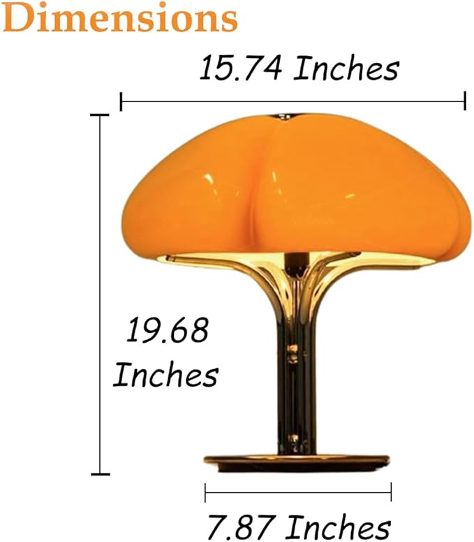 Mushroom Table Lamp with Caramel Lampshade,Art Deco Glass Desk Light with Chrome Base,Dimmable Small Nightstand Lamp,Mid Century Table Light for Living Room Bedroom