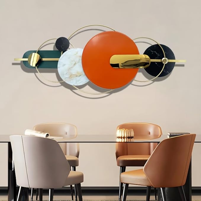 Metlzks Modern Metal Wall Decor,Handmade Circles Geometric Wall Sculptures,Orange Abstract Metal Wall Art for Bedrooms, Dining Rooms, Living Rooms, Corridors And Offices.(60''Lx24''W)