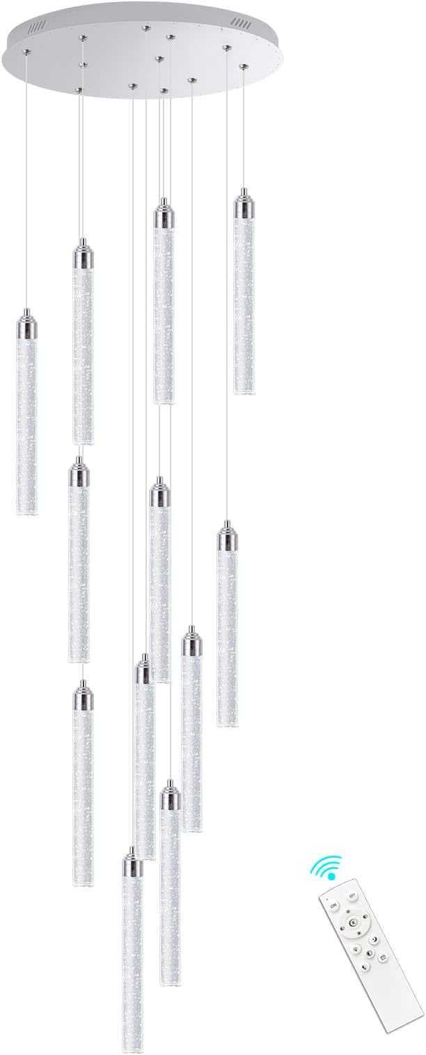 12-Lights Chandelier LED Dimmable Chandeliers for Entryway Flush Mount Ceiling Pendant Light Fixture Crystal Chandeliers for Living Room Chrome Finished Lighting Modern High Ceiling Chandelier