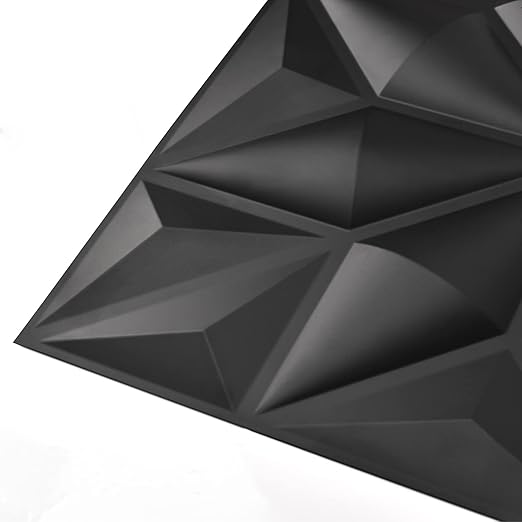 Art3d Textures 3D Wall Panels for Interior Wall Decor, Black Diamond Decorative PVC Wall Panels, Pack of 12 Tiles 32 Sq Ft