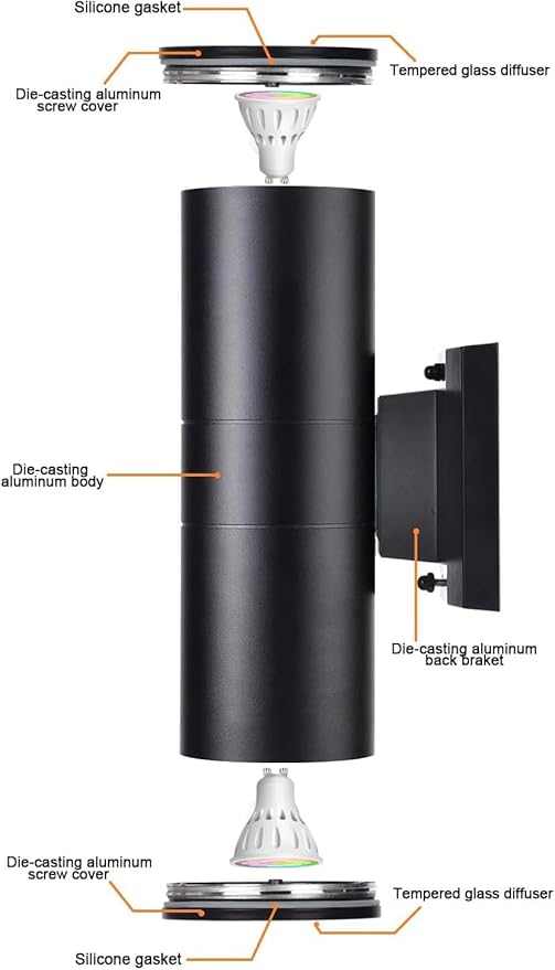 Bling RF Remote Control RGB Colour Changing Lighting LED Double Up and Down Outdoor Wall Light,White Temperature 2700k- 6500k RGB+CCT Exterior Wall Lighting (4 Pack)