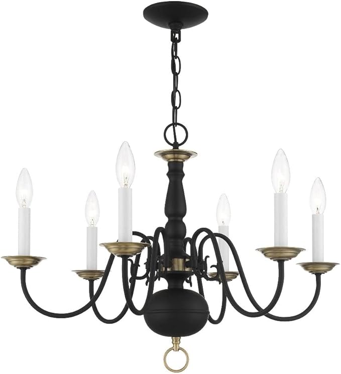 Livex Lighting 5006-04 Williamsburgh 6 Light Black Chandelier, Black/Antique Brass