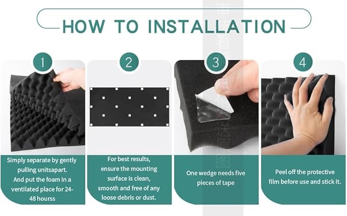 2 Pack Acoustic Foam Panels,48X24X2 Inchs Egg Crate Foam, Soundproof Foam Wall Panels,Studio Foam Panel,High Density Fireproof Noise Foam (Black -2 PCS, 48X24X2 Inchs)