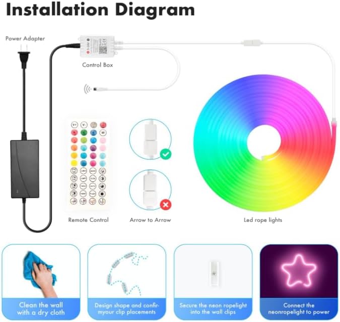 Neon Rope Lights, 82FT RGB LED Strip Lights, App Control, IR Remote, Outdoor IP67 Waterproof, Music Syncing, Flexible DIY Design for Bedroom, Gaming, Party, Christmas Decor