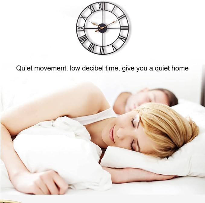 Large Outdoor Indoor Waterproof Metal Wall Clock, Completely Silent, 24 inch Roman Numerals Vintage Art Decor Modern Clocks, Mid-Century Battery Operated Home Decorative for Kitchen,Bedroom,Office