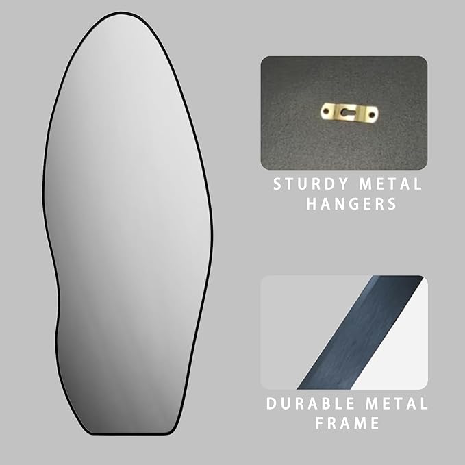 63" X 24" Full Length Mirror Full Body Wavy Mirror Aluminum Alloy Frame Large Wall-Mounted Dressing Hanging or Leaning Against Irregular Wall Mirrors for Living Room Bedroom (Black, 63"x 24")