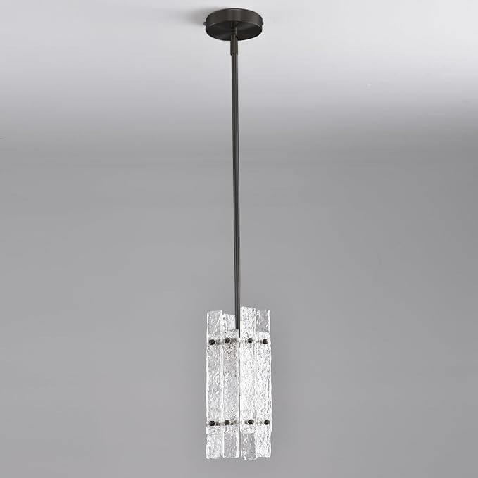 Modern Pearl Black Crystal Pendant Light for Kitchen Island, Luxury Mini Water Ripple Glass Chandelier Fixture, Square Adjustable Hanging Pendant Lighting for Dining Room Bedroom Hallway (1-Pack)