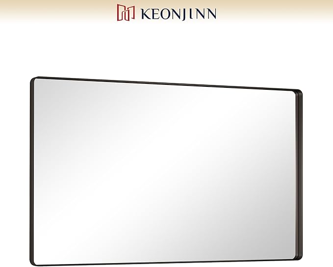 Keonjinn Black Bathroom Mirrors for Over Sink, 60” x 36” Large Matte Black Mirror for Wall, Rounded Rectangle Farmhouse Vanity Mirror, HD Tempered Glass Modern Decorative Mirror(Horizontal/Vertical)
