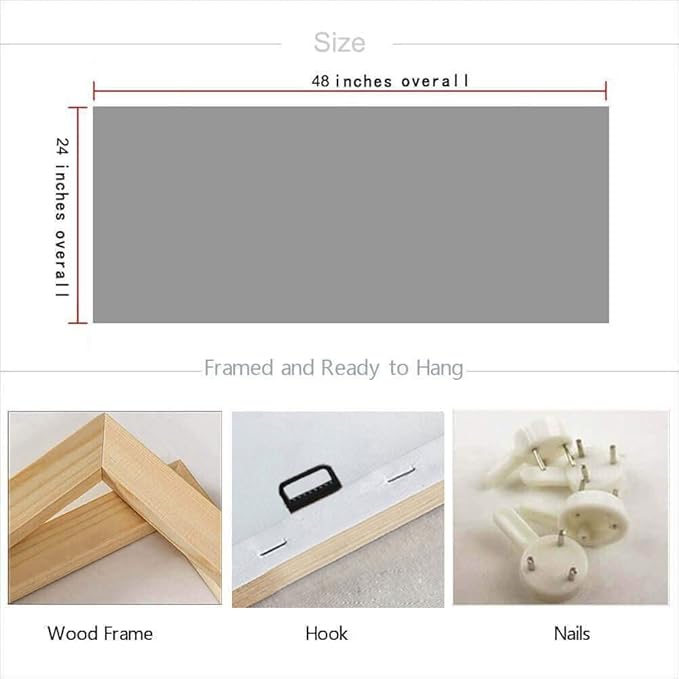 Arjun Farmhouse Canvas Wall Art Farm Highland Cow Landscape Picture Rustic Countryside Barn Painting Village Nature Artwork Large Size Framed for Living Room Bedroom Home Office Wall Decor, 48"x24"