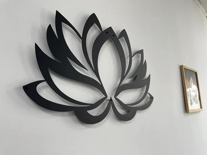 Metal Wall Art - Lotus Flower - Metal Wall Decor Home Office Decoration Yoga Studio Décor, (18" W x 12" H/46x31cm, Black)