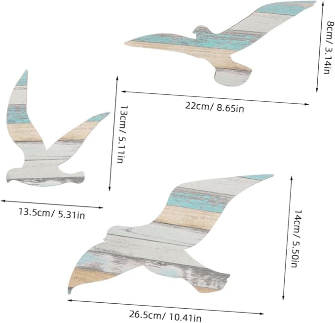Cabilock 6pcs Wooden Seagull Wall Decor Coastal Nautical Ocean-themed Hanging Art for Family DIY Mediterranean Style Sea Bird Wall Sculpture