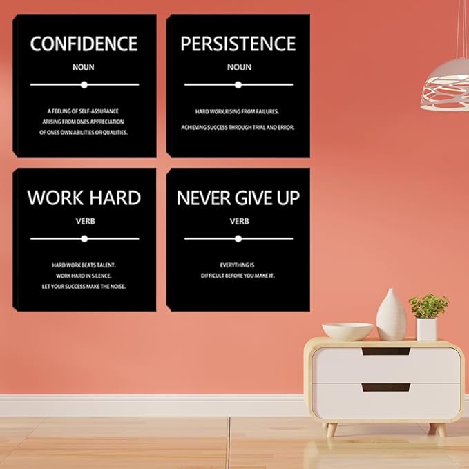 Motivational Wall Art Office Wall Decor 4 Pieces Inspirational Quotes Canvas Wall Art Poster Prints Framed Decoration Artwork for Office Living Room Bedroom Decor 12"x12"x4
