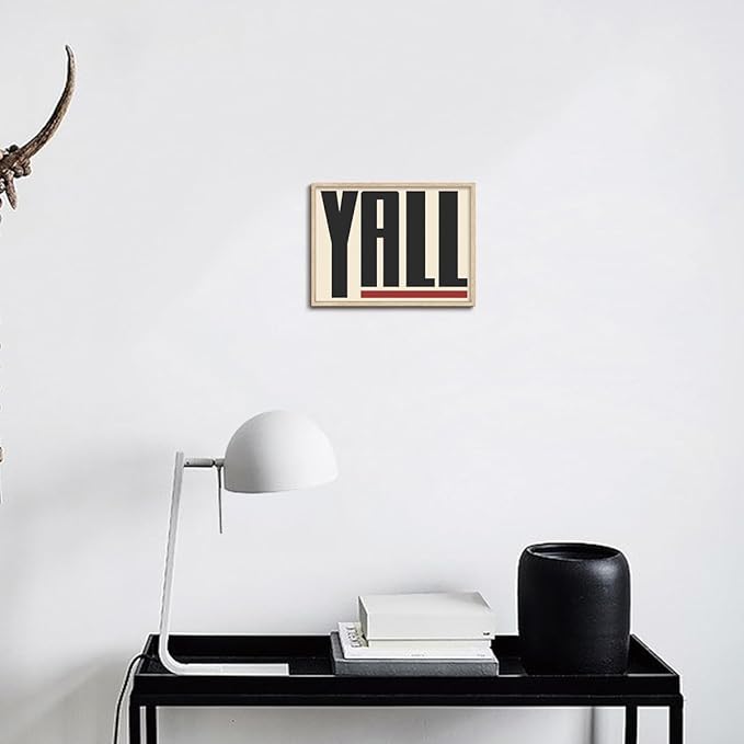 KISSFOX Western Typography OAK Wood Framed Wall Art Farmhouse YALL Means All Canvas Art Prints Rustic Southwestern Pictures Wall Decor Modern Minimalist Artwork For Gallery Bistro Entryway Living Room