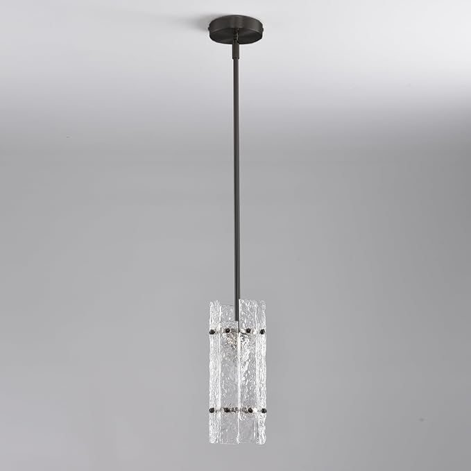 Modern Pearl Black Crystal Pendant Light for Kitchen Island, Luxury Mini Water Ripple Glass Chandelier Fixture, Round Adjustable Hanging Pendant Lighting for Dining Room Bedroom Hallway (1-Pack)