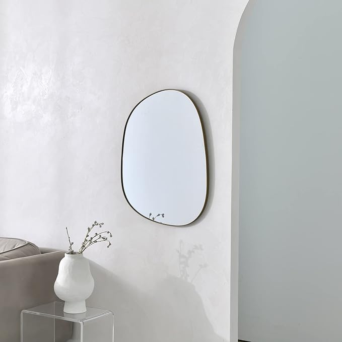 Asymmetrical Mirror for Wall Decor 21"*27", Modern Brass Framed Wall Mirror for Living Room Bathroom Bedroom Entryway ELE-STOU-0065G