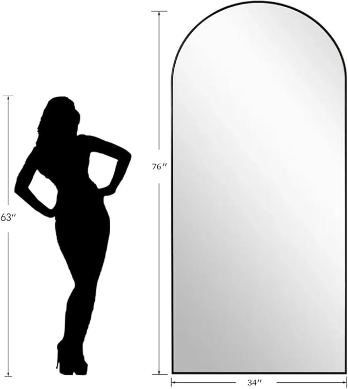 Arched Full Length Mirror, 76"x34" Large Floor Mirror, Full Body Mirrors for Leaning or Hanging, Standing Mirrors for Bedroom, Living Room,Dressing Room, Aluminum Alloy Frame, Black