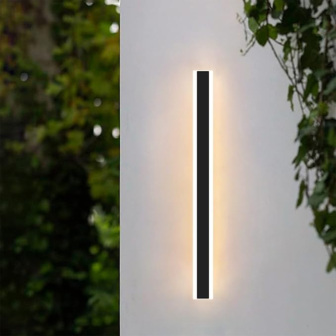 Modern 47inch Outdoor Wall Light, 3000k/4500k/6000k 3 Color Change Black Exterior Light Fixtures Wall Mount, Ip65 Waterproof Modern Porch Lights Non-Dimmable, Long Linear Outside Lighting Hard-Wired