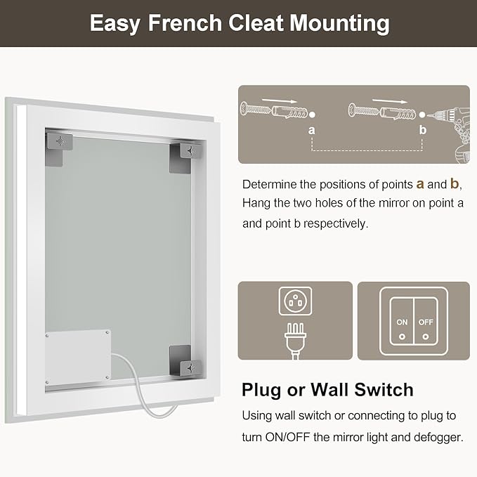 28x36 LED Bathroom Mirror with Lights, Brighter Backlit + Front Lit, Tempered Glass, Dimmable, Multiple Light Modes, Anti-Fog Lighted Bathroom Vanity Mirror for Wall, Memory Function