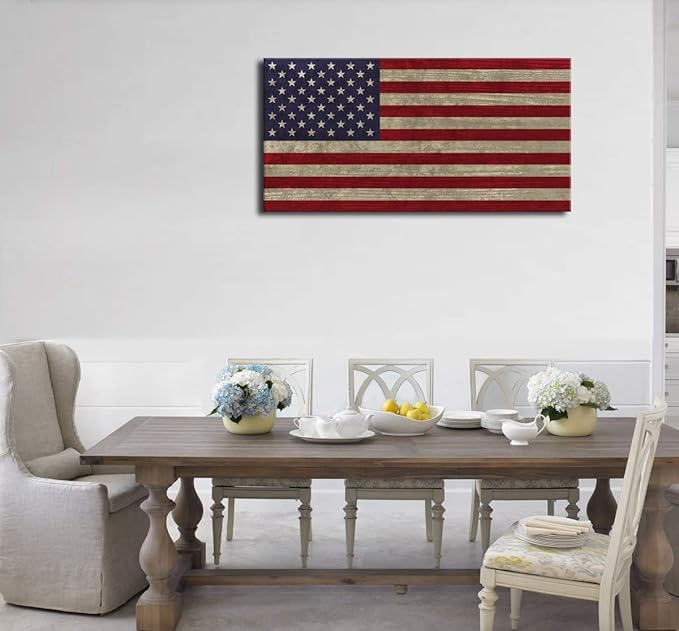 Canvas Wall Art Vintage Flag The Stars and The Stripes Contemporary Artwork Retro Rustic American National Flag Picture for Living Room Bedroom Office Wall Decor Large Canvas Painting Prints 24" x 48"