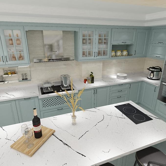 48x354inch Extra Wide Black White Marble Wallpaper Peel Stick Glossy Thick Self-Adhesive Furniture Sticker Granite Look Contact Paper Vinyl Wall Sticker Waterproof Heat-Resistant Counter Top Covers