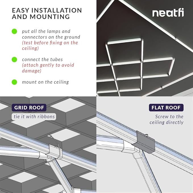 Neatfi LED Garage Lights, 56,320 Lumens, 6500K, 512W, Ultra-Bright Ceiling Lighting for Auto Shops, Car Detailing, Barber Shop, Beauty Salon, Warehouse, Basement, and Gym (Diamond Grid, White)