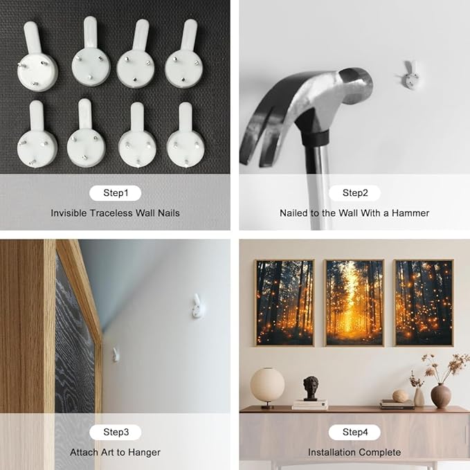 Large Magical Firefly Forest Framed Canvas Wall Art,Enchanted Night Nature Wall Decor,Moody Twinkling Firefly Artwork,Mystical Woodland Art Print for Living Room, Bedroom, Office- 24"x36"x3