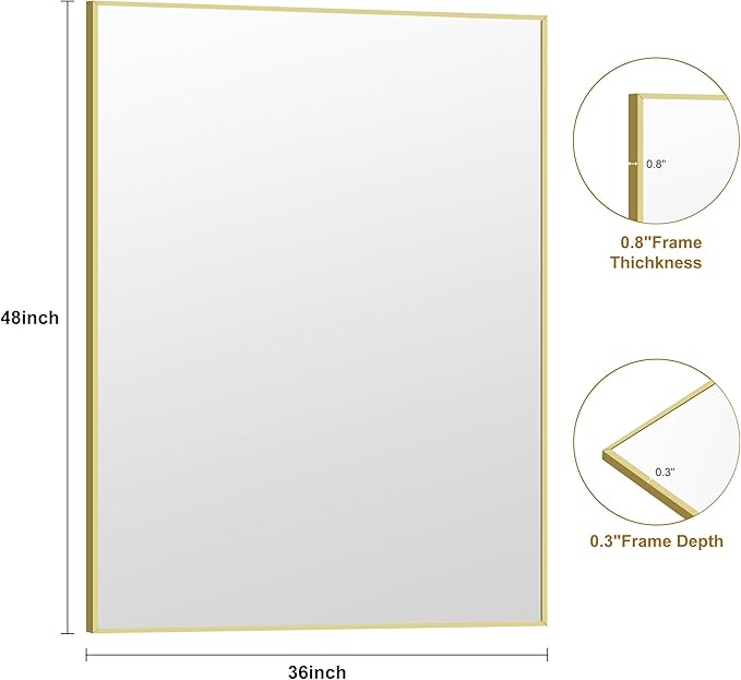 KOCUUY Gold Mirror, 48"x36" Large Gold Bahtroom Mirror for Over Sink, Metal Frame Rectangle Mirror with Modern Design for Bathroom, Living Room, Farmhouse, Entryway, Hang Horizontal/Vertical