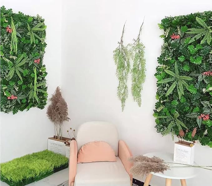 KAMEIOU 16 x 24 Inch Artificial Green Plant Wall Panel with Grass Flower Boxwood Hedge Wall Outdoor Artificial Privacy Fence Screen Fake Flower Grass Fence Panels Wall Decor for Outdoor Indoor(2 Pcs)