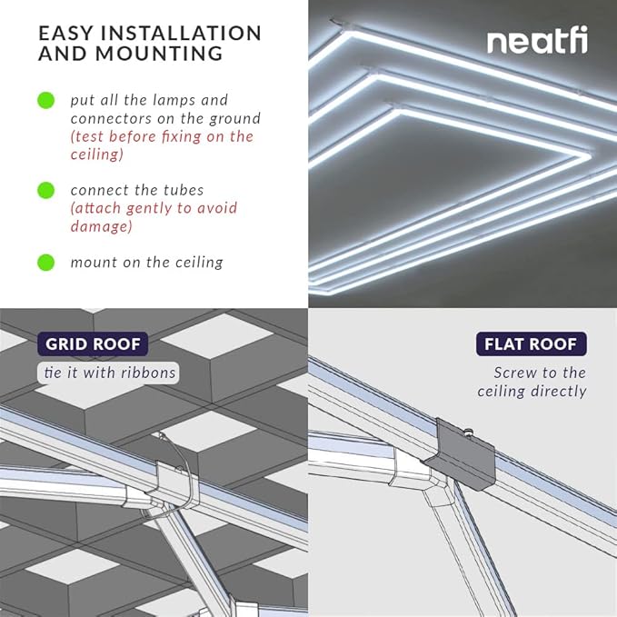 Neatfi LED Super Bright Garage Light, 52, 800 Lumens, Ceiling Lighting for Auto Shops, Gym, Basement, Warehouse, Barber and Beauty Salons (3 Rectangles, Cool White)