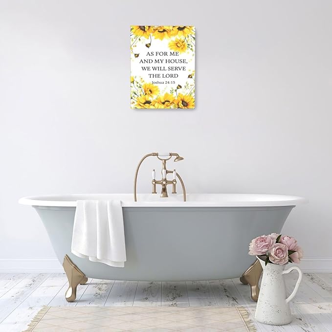 Christian Sunflower Scripture Canvas Wall Art Motivational Flowers Bible Verse Wall Decor Picture Inspirational Bible Quotes Artwork God Psalm Religious Faith Art Painting Print Decoration for Living Room Bedroom Church Framed Gifts 16”X20”